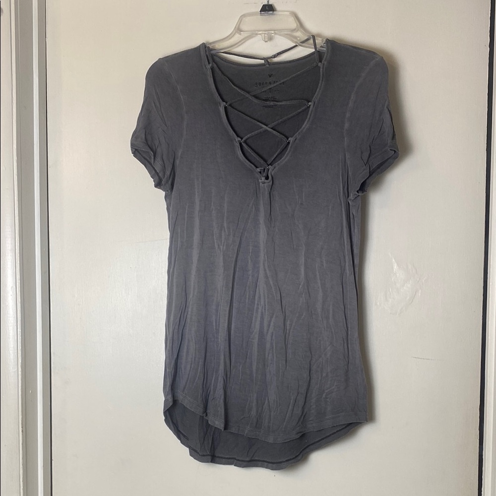 American Eagle Outfitters Charcoal Crisscross Tee